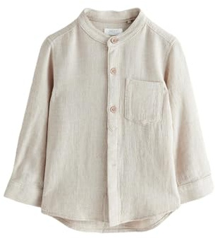 NEXT Jungen Standard Hemd aus Leinenmischgewebe mit Grandadkragen Neutral Numeric_92-Numeric_98