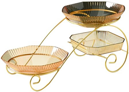 Pilipane Bandeja de frutas de 3 capas Luz de lujo transparente Sala de estar Mesa Plato de frutas secas para el hogar Diseño elegante Construcción estable de múltiples capas Seguro de usar (Amarillo)