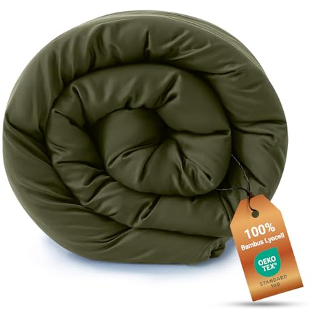 LISAURA Bambus Lyocell Bettbezug 200 x 200 cm Olivgrün - Weiche Allergiker Bettwäsche - Kühlender Deckenbezug aus Bambus - Nachhaltige und atmungsaktive Luxus-Bettwäsche