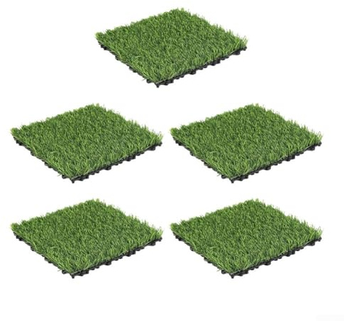 Césped artificial, 5 piezas de azulejos de hierba falsa entrelazados, alfombra de césped permeable respaldo decoración de suelo de jardín alfombra sintética para balcón, exterior