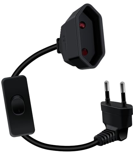 YINGAYOU Eurostecker Verlängerung mit Schalter 2,5 A 250 V 90 Grad Verlängerungskabel Eurostecker mit Schalter Euro Verlängerungskabel Kurz, für Haushaltsgeräte Computer TV Monitor (Schwarz, 0.5 m)