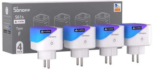 SONOFF S61s Presa Intelligente WiFi 16A/3840W – Controllo Remoto e Vocale, Timer, Monitoraggio Energetico – Compatibile con Alexa, Google, Apple Home, SmartThings e Matter (Confezione da 4)