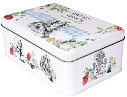 Purely Home Alices Adventures in Wonderland Cake Tin - Colourful Storybook Homeware Gifts - Rectangular Metal Storage Container for Baking