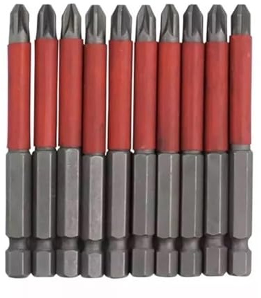 10pc PZ2 Screwdriver Bit Set – 75mm Extra Long Magnetic Pozi Bits – Non-Slip Carbon Steel Screwdriver Heads – Professional Electric Drill Accessories for DIY, Trade & Construction – Red Anti-Slip Grip