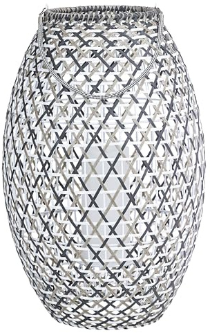 Dehner Solar-Laterne Tamarin, schwarz/weiß, Ø 41 cm, Höhe 63 cm | Lichtfarbe warmweiß, Metall / Kunststoff