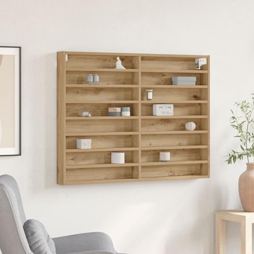 SKTQYQO Vitrine aus Eichenholz, handgefertigt, aus Verbundholz, 100 x 8,5 x 75 cm, für Wohnzimmer und Büro, mit verstellbaren Regalen und polierter Oberfläche in Braun, elegante Aufbewahrungslösung