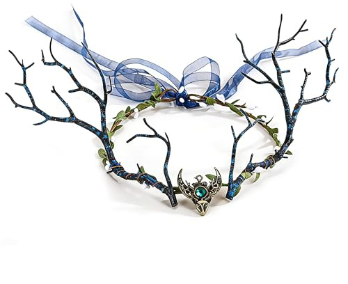 ZAHD Diadème de fée avec bois de cerf en bronze Couronne elfique Coiffe Bandeau Feuille de fée Coiffe de fleurs couronne florale féerique serre tête d'elfe des bois pour Cosplay Carnaval Fête