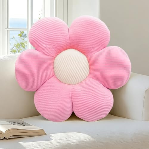 dellyy Dekokissen Blumen, Kissenbezug Weiß, Bodenkissen mit Füllung, Süße Blumen Kissen für Kinderzimmer, Aesthetic Kissen Deko für Wohnzimmer, Schlafzimmer, Büro, Sofa, Balkon (Rosaweiß, 50CM)