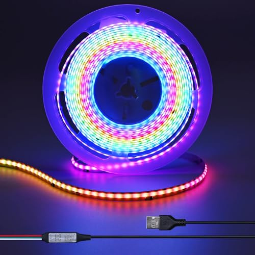 GOMING 5V 5M USB WS2811 RGB COB Striscia LED Indirizzabile Alimentato USB | con Controller Alta Densità 420LEDs/M IP20 Non Impermeabile Flessibile Nastri LED per DIY Illuminazione Decorativa