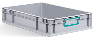 aidB Eurobox NextGen 2.0 - 600x400x120mm - Stapelbare 23L Kunststoffbox mit geschlossenen Griffen - Lagerbox für Aufbewahrung, Transport & Organisation - Industriequalität - ColorClips in Türkis