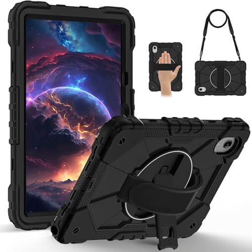 For Lenovo Idea Tab 11 pouces 2025 (TB-336ZU/TB-336FU) Coque résistante aux chocs, coque hybride en silicone PC avec support rotatif à 360°, sangles d'épaule/poignet anti-rayures Anti-rayures(Svart)