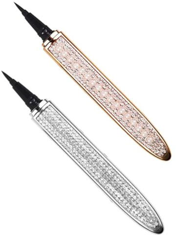 TEHAUX 2pcs Quick Dry Self-adhesive Eyeliner Pen with Silver and Gold Material, Sweat-proof Eye Lining Pens for Women, for Makeup Accessories and False Eyelash Application