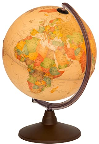 Idena 22904 - Leuchtglobus, im antiken Stil, mit LED Beleuchtung und Ein- und Ausschalter, Durchmesser ca. 30 cm, physikalisches und politisches Kartenbild