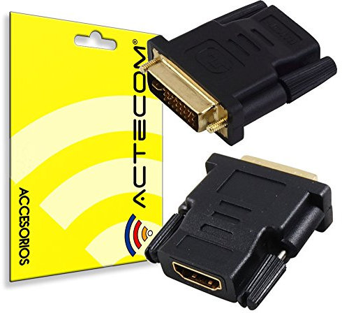 actecom® Adaptador HDMI a DVI - HDMI Hembra a Conector DVI (24+1) Full HD 1080p para Monitores PC o Proyectores - Negro Conector Conversor Compatible con Xbox Playstation