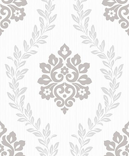 Vlies Tapete Barock Muster Ornament Glitzer Creme weiß grau A23401