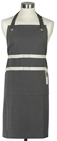 LE CREUSET Schürze mit Taschen, Schlaufe und Bandzugsystem, Einheitsgröße, Perlgrau, Baumwoll-Canvas, 95000700444000