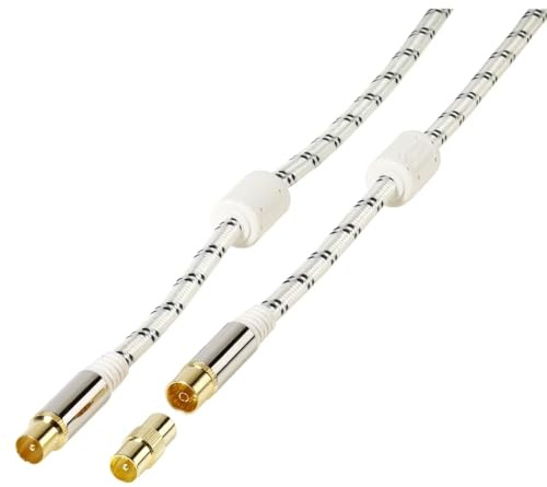 VIVANCO Antennen Anschlusskabel [1x Antennenstecker 75Ω - 1x Antennenbuchse 75 Ω] 3.00m vergoldete Steckkontakte, vierfach