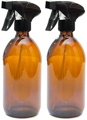 Aura 500ml AMBER GLASS Bottles with BLACK Trigger Sprays - PACK of 2