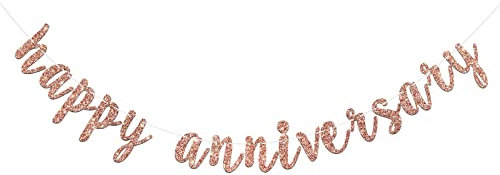 BannerHappy Anniversary für Geburtstage/Hochzeit/Jahrestag, Party-Dekoration, Zubehör (Roségold Glitzer)