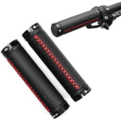 ZOOENIE 1 Paar Retro Leder Bike Lenker Racing Fahrrad Motorrad Griff Bar, Aluminium Lock-auf, Grip Abdeckung Nicht-Slip Radfahren Reiten Griffe, für Durchmesser 22mm Fahrradlenker (Schwarz+Rot)