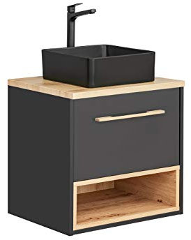 COMAD Waschplatz Borneo 60cm | inkl. Aufsatz-Waschbecken | Cosmos-grau - Artisan-Eiche