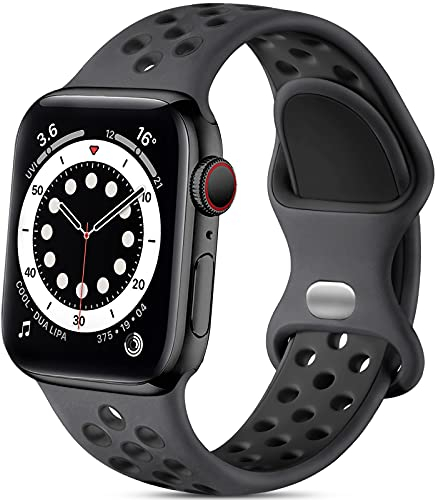Epova Sport Armband Kompatibel mit Apple Watch Armband 42mm 44mm 45mm 46mm 49mm, Atmungsaktives Weiches Silikon Armband Kompatibel mit iWatch SE Series 10 9 8 7 6 5 4 3 2 1 Ultra, Kohle/Schwarz