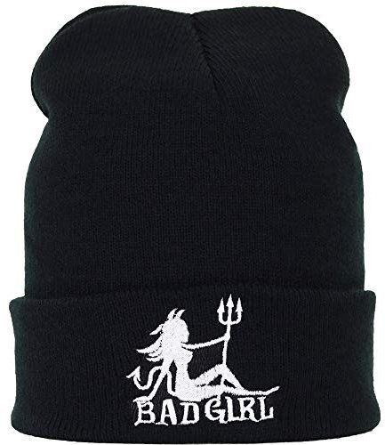 EXPRESS-STICKEREI Lustige Strickmütze - Warme Wintermütze mit Spruch Bad Girl - Beanie für Damen und Herren - Unisex Wollmütze - Heavy Metal Haube mit Spruch