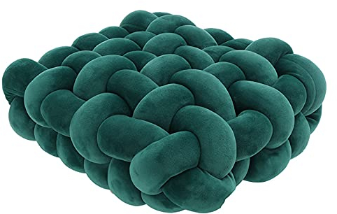 Greenf Knot Kopfkissen, Plüsch Geknotetes Kissen Sofakissen Quadrat Handgemacht Zierkissen Knoten für Schlafzimmer Sofa Wohnzimmer Dekoration (Dunkelgrün)