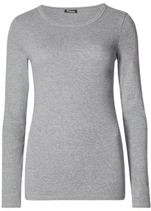 New Ladies Long Sleeve Round Neck Plain Basic Women's Stretch T-Shirt (Gray, 14)