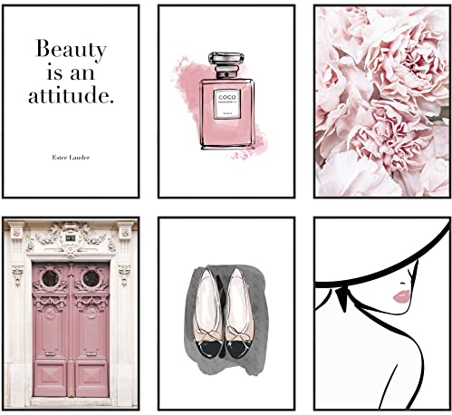 Hambient Poster Set, Wohnzimmer Deko Schlafzimmer, Zimmer - Wanddeko, Wandbilder - 6 Aesthetic Bilder 21x30 cm OHNE Bilderrahmen (Coco Paris Pfingstrosen)