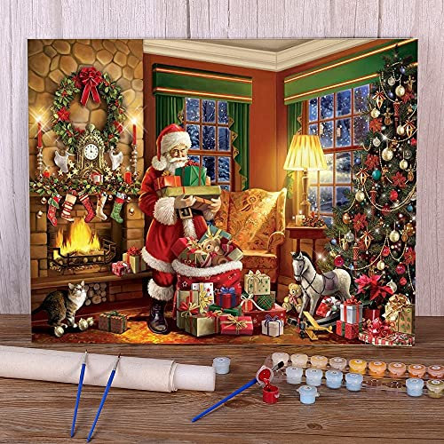 Zdklfm69 Peindre par Nombre Peinture par numéro Village de Noël DIY Peintures acryliques Image par numéros Photo Décoration d'intérieur Artisanat (Pas de Cadre) 40x50cm