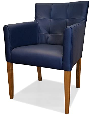 Quattro Meble Blaues Echtleder Esszimmerstühle Kross Arm Pik Leder Toledo Kobalt Stühle Lederstühle Sessel mit Armlehnen Echt Leder Esszimmer Stuhl Blauer Ledersessel