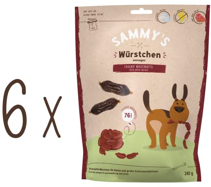 Sammy´s Würstchen | Wasserbüffel | Saftiger Snack für Hunde mit viel frischem Fleisch | 6 x 240 g
