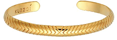 Kuzzoi Buddha Herren Silber Armreif offen, handgefertigt aus massiven 925 Sterling Silber vergoldet, Goldendes Armband (7 mm) poliert für Männer, Länge 19cm, 0211171021_19