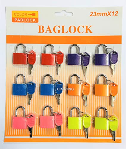 12pcs Small Padlocks, Multicolour Coated Metal Lock with Key for Suitcase, Luggage, Backpack, Gym Locker, Filing Cabinets Toolbox, Computer Bags, School, Jewellery Box