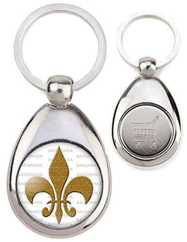 BADGMANIA Porte Clés Métal Goutte Jeton de Caddie Porte-Clés Acier Goutte Fleur de Lys Royale Roi de France Royauté - Ocre sur Fond Blanc