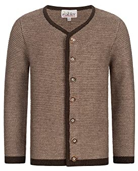 Nübler Trachtenstrickjacke Kinder - Strickjacke Kinder im Landhausstil, gerader Schnitt mit Knöpfen in Hirschhornoptik - Moderne bayrische Tracht, Ignaz Bua, Braun Braun
