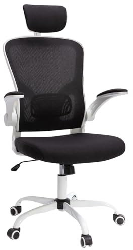Bonzy Home Office Chair, Desk Chair w/ Flip-up Armrest & Headrest, Office Chairs for w/ Lumbar Support & 360°Padded Rotation Seat, Ergonomic Office Chair, Computer Chairs (With Headrest,Black), 006