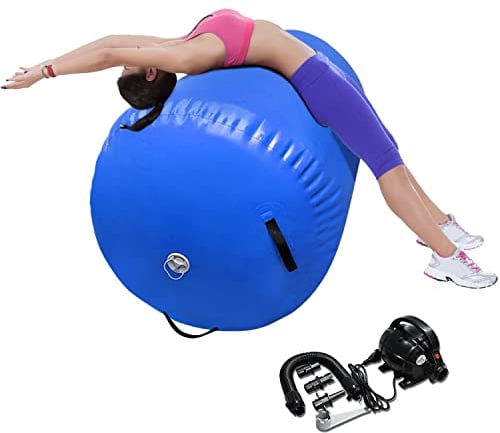 Air Rolle Turnen Aufblasbare Gymnastik Training Zylinder Tumbling Rolle Air Barrel Yoga Roll mit Pumpe(Blau,100x60cm)