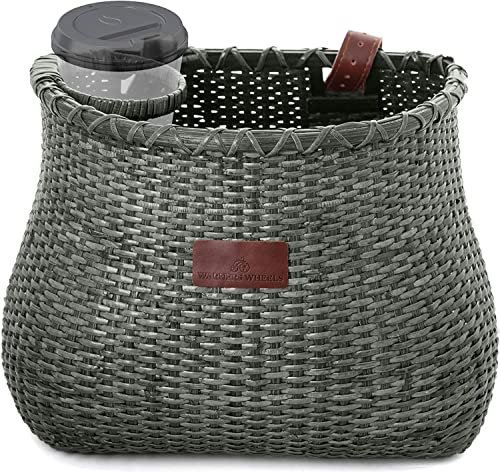 WARNERS WHEELS Bike Basket Front for Women's and Mens Cruiser with Coffee Cup Holder, Handmade Bicycle Basket for adult bikes mounts to Front Handlebars of Beach Cruisers (Black)