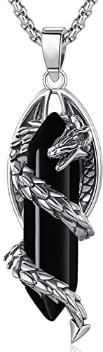 EUDORA Harmony Ball Drachen Kette für Damen Herren mit Obsidian, Vintage Drachen Obsidian Halskette Anhänger, Amulett Energie Schmuck Geschenk für Frauen Herren Vater Mutter, Kette 20Zoll +24Zoll