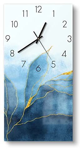DEQORI Glasuhr | horizontal 30x60 cm | Motiv Blauer Wasserfarbverlauf | große XXL Design Uhr aus Glas | leise Wanduhr für Wohnzimmer & Küche | moderne Hingucker Uhr für die Wand