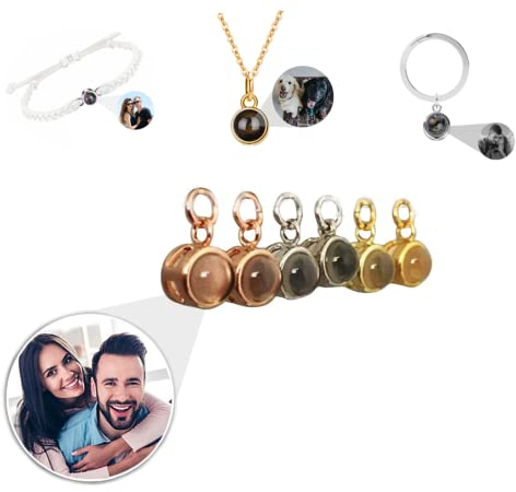 ZXH Personalisierte Projektion Bild Anhänger, 925 Silber Perlen für Armband, Halskette, Schlüsselbund - Personalisierte Schmuck (Gold)