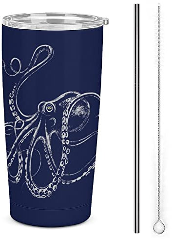 IUBBKI Taza de viaje con aislamiento de pulpo vintage con tapa a prueba de derrames, vaso al vacío Kraken de acero inoxidable, taza de café de 20 onzas, regalos para papá, mamá, profesor