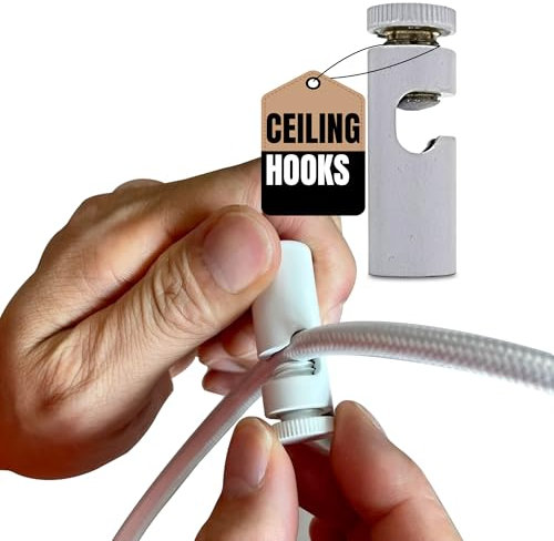 LEDSone Ceiling Cable Mount White Hook for Swag Pendant and Chandelier Lighting Minimalist Cord Keeper Swag Hook for Ceiling and Wall Modern Ceiling Hooks for Swag Light Easy Fit Electrical Cables.