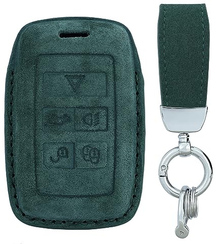 KUNIO Schlüsselhülle Passt für Land Rover Defender Discovery 5 Range Rover Sport Evoque Velar Passt für Jaguar E-Pace Leder Schlüsseltasche Schlüssel Schutz Schlüsselanhänger B Grün