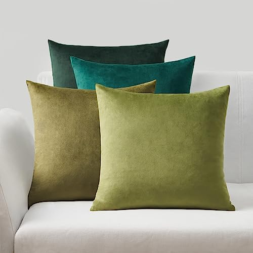 Topfinel Kissenbezug grün 50x50 Samt 4er Set Kissenbezüge Kissenhülle sofakissen dekokissen Zierkissen deko für Sofa Schlafzimmer Wohnzimmer Farbverlauf weich