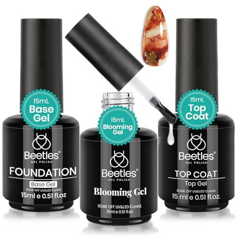 Beetles 3-pc 15ml No Wipe Gel Top & Base Coat, Marble Effect Nail Art Set with UV LED Soak-off Function for Long-lasting Finish