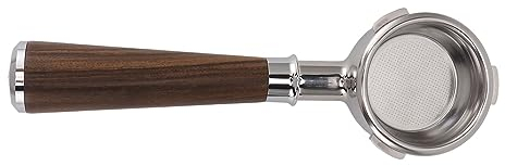 Okuyonic Portafiltro de café sin Fondo de 58 Mm, Portafiltro de Cesta de Filtro de Taza, Portafiltro de café de Acero Inoxidable de 3 Orejas Mango de Madera Maciza para Cafetera Barsetto Piezas de e