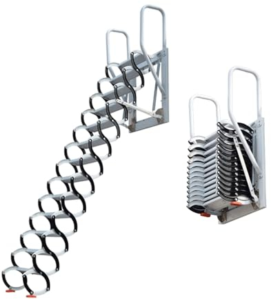 Klappleiter, wandmontierte Dachbodenleiter, Dachbodenleiter mit Handläufen, sicheres Klettern auf Dachbodentreppen, platzsparend